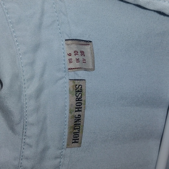 HOLDING HORSES Faux Wrap 100% Lyocell Collared Baby Blue Popover Top 6 - Picture 4 of 6